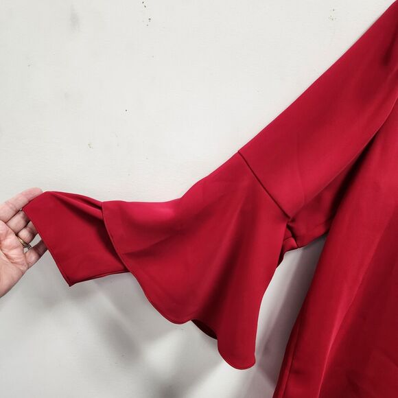 Chicos Womens Bell Sleeve Blouse Size M Scoop Neck Red Ruffle Career NWT - Picture 8 of 12